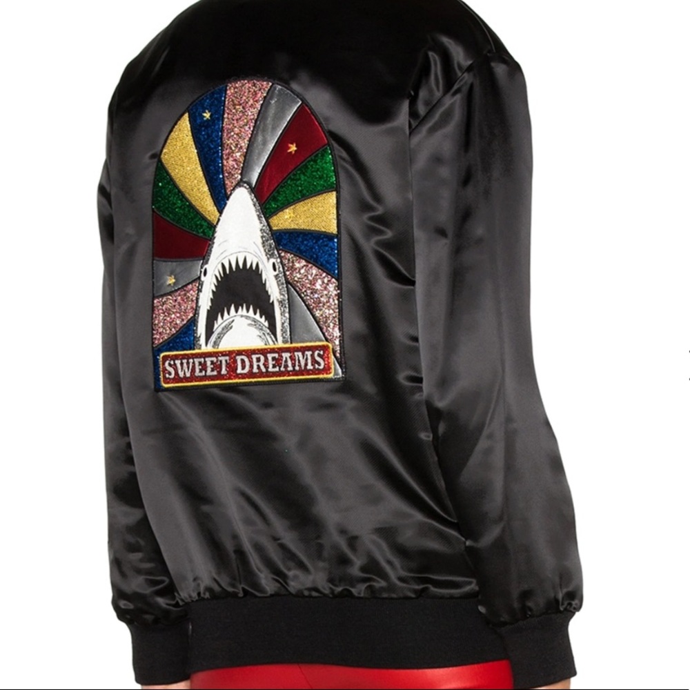 Saint Laurent Paris Sweet Dream Teddy bomber shark patch black viscose jacket